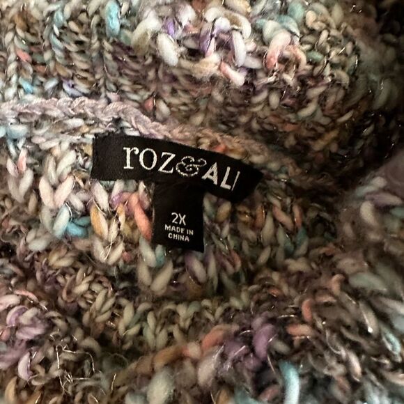Roz&Ali Chunky Knit Turtleneck Sweater Multicolor Marled Raglan Sleeve Womens 2X - Picture 4 of 4